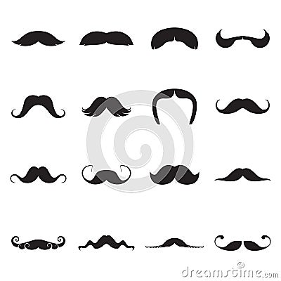 Black icons of moustaches isolated on a white background Vector Illustration