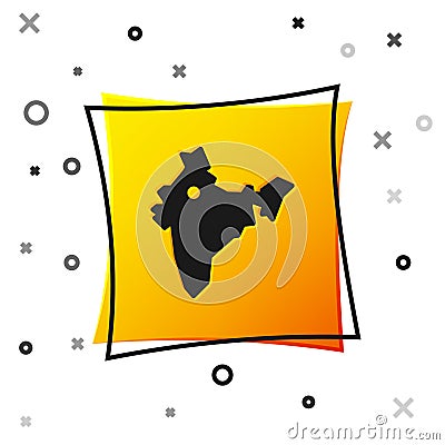 Black India map icon isolated on white background. Yellow square button. Vector Vector Illustration
