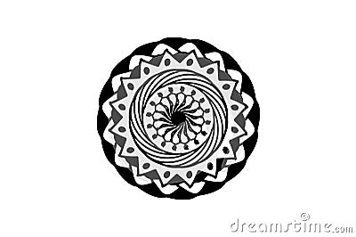 Black indian mandala on white background. Raster mandala decor. Futuristic stamp template Stock Photo