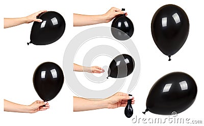 Black inflatable balloon, party and celebration decoration, set and collection Stock Photo