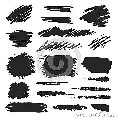 Black ink brush stroke set, smear collection Vector Illustration