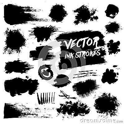 Black ink brush strokes. Vector grunge messy Vector Illustration