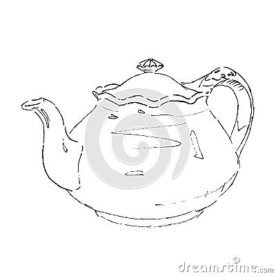 The black ink drawing of classic teapot isolated on white background. Vector illustration. Vector Illustration