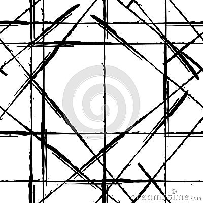 Black ink grunge line vector seamless pattern background. Hand drawn brush stroke style linear criss cross backdrop Vector Illustration
