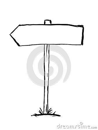 Black Ink Hand Drawing of Arrow Decision Sign Post Stock Photo