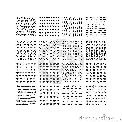 Black ink random shapes hand drawn scribble patterns set Vector Illustration