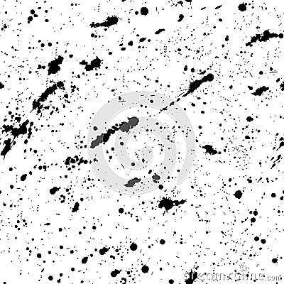 Black ink splatter. Hand drawn textures made with ink. Spot, splash, scribble, stroke. Isolated. Seamless pattern Vector Illustration