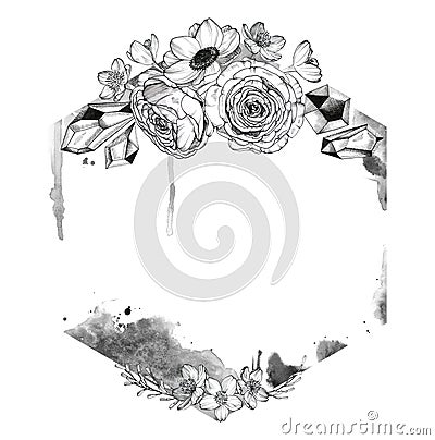 Black Ink Tattoo Hand Drawn Frame Stock Photo