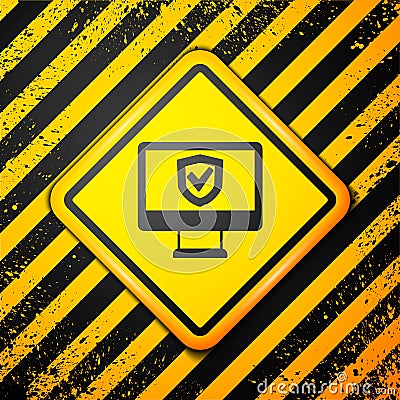 Black Insurance online icon isolated on yellow background. Security, safety, protection, protect concept. Warning sign Vector Illustration