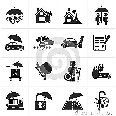 Black Insurance and risk icons Vector Illustration