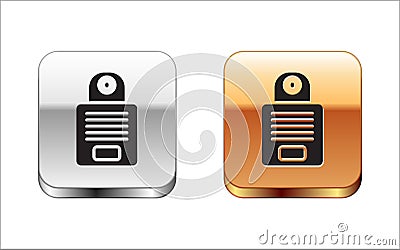 Black Intercom icon isolated on white background. Silver and gold square buttons. Vector Vector Illustration