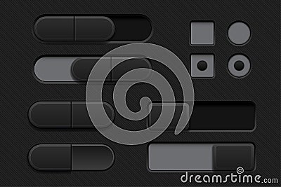 Black interface buttons. 3d set of icons Vector Illustration