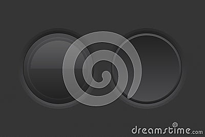 Black interface buttons. Round 3d icons Vector Illustration