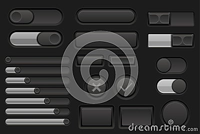 Black interface buttons set Vector Illustration