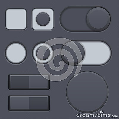 Black interface radio buttons, toggle switched. Web interface matted icons Vector Illustration