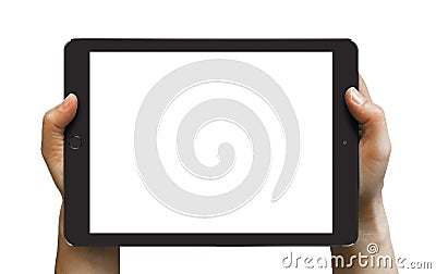 Black iPad Air 2 in woman's hands. Editorial Stock Photo