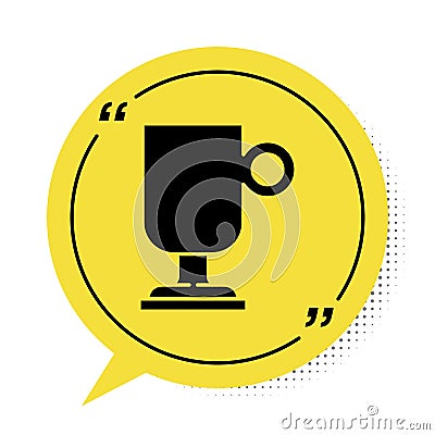 Black Irish coffee icon isolated on white background. Yellow speech bubble symbol. Vector Vector Illustration