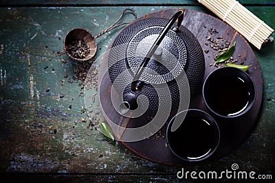 Black iron asian tea set Stock Photo