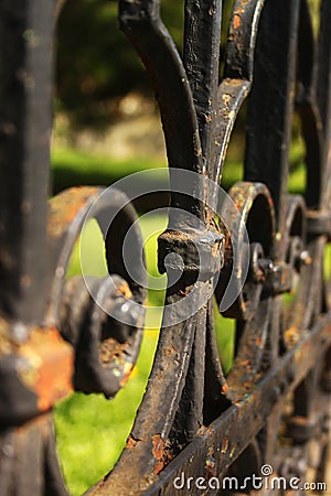 Black iron fence detail Stock Photo