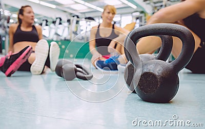 Black iron kettlebell on the floor of fitness Stock Photo