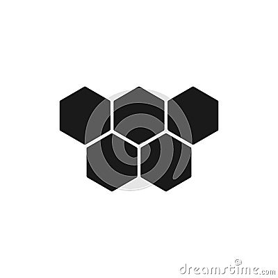 Black isolated icon of bee honeycomb on white background. Silhouette of honeycombs. Flat design. Vector Illustration