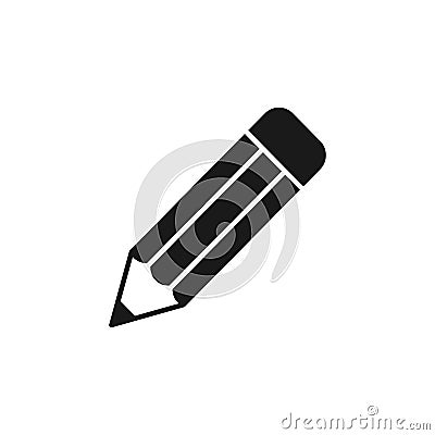 Black isolated icon of pencil on white background. Silhouette of pencil. Flat design Vector Illustration