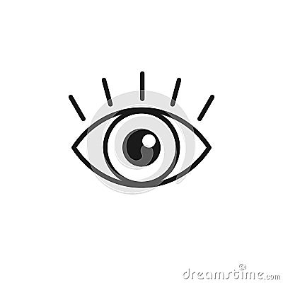Black isolated line icon of eye with eyelash on white background. Icon of open eye. Vision Vector Illustration
