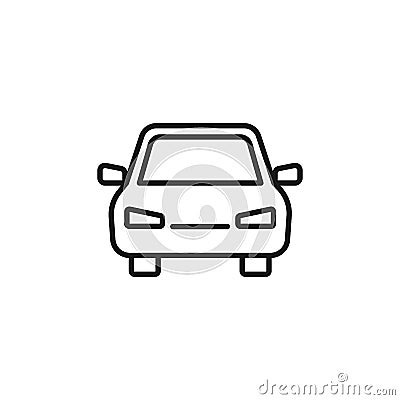 Black isolated outline icon of car on white background. Line Icon of automobile. Front view Vector Illustration