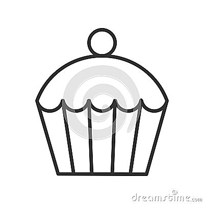 Black isolated outline icon of cupcake with berry on white background. Line Icon of muffin. Vector Illustration
