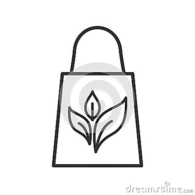 Black isolated outline icon of eco bag on white background. Line Icon of recycle eco bag. Vector Illustration
