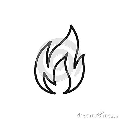 Black isolated outline icon of flame, fire on white background. Line Icon of bonfire Vector Illustration