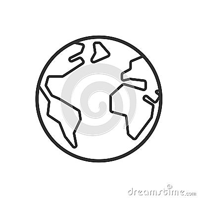 Black isolated outline icon of globe on white background. Line Icon of earth. Vector Illustration