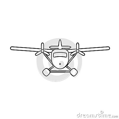 Black isolated outline icon of hydroplane on white background. Line Icon of seaplane. Vector Illustration
