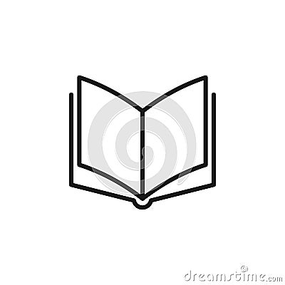 Black isolated outline icon of open book on white background. Line Icon of book Vector Illustration