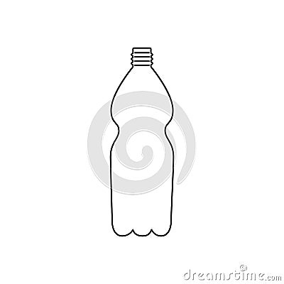 Black isolated outline icon of plastic bottle on white background. Line Icon of plastic bottle Vector Illustration