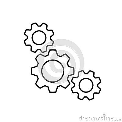 Black isolated outline icon of three cogwheels on white background. Line icon of gear wheel. Settings Vector Illustration