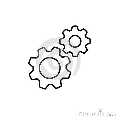 Black isolated outline icon of two cogwheels on white background. Line icon of gear wheel. Settings Vector Illustration