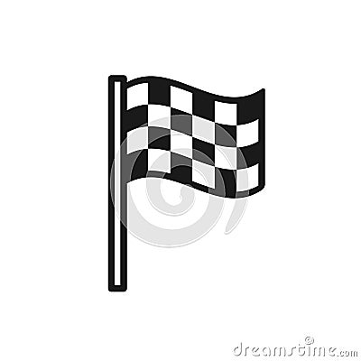 Black isolated outline icon of waving checkered flag on white background. Line Icon of finish flag Vector Illustration