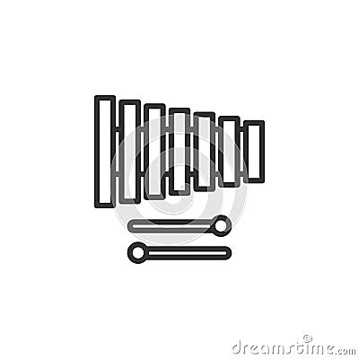 Black isolated outline icon of xylophone on white background. Line Icon of percussion musical instrument. Vector Illustration