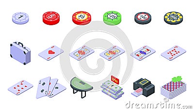 Black jack icons set isometric vector. Card play Stock Photo