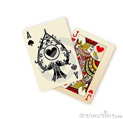 Black Jack playing cards combination. Vector Illustration