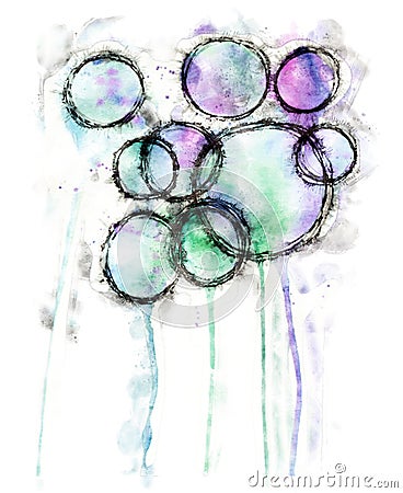 black jagged circles with green, purple and light blue Stock Photo