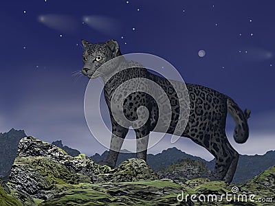 Black jaguar watching - 3D render Stock Photo