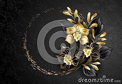 Black jewelry orchid with gold paint Vector Illustration