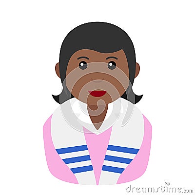 Black Jewish Girl Avatar Flat Icon on White Vector Illustration