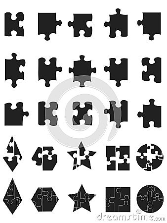 Black jigsaw Puzzle Pieces icon Vector Illustration