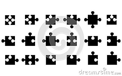 black jigsaw puzzle shapes isolated on white,vector illustration Cartoon Illustration
