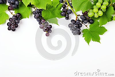Black juicy grapes on white background. Autumn frame made of grapes Stock Photo