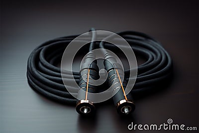 A black jump rope, a fitness essential for heart pounding workouts Stock Photo