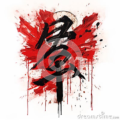 Traditional kanji calligraphy dynamically brushstroked with sumi ink Stock Photo